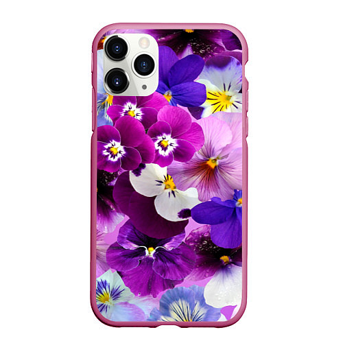 Чехол iPhone 11 Pro матовый CHARMING PANSIES / 3D-Малиновый – фото 1