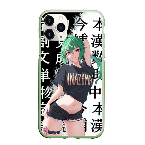 Чехол iPhone 11 Pro матовый Куки Синобу Genshin Impact / 3D-Салатовый – фото 1