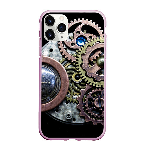 Чехол iPhone 11 Pro матовый Mechanism of gears in Steampunk style / 3D-Розовый – фото 1