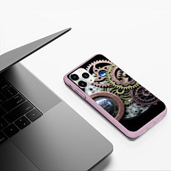 Чехол iPhone 11 Pro матовый Mechanism of gears in Steampunk style, цвет: 3D-розовый — фото 2