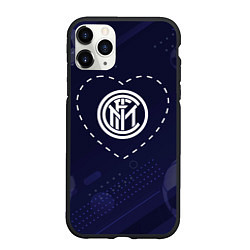 Чехол iPhone 11 Pro матовый Лого Inter в сердечке на фоне мячей