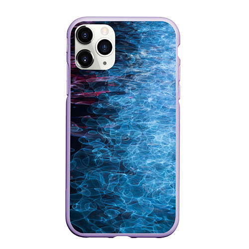Чехол iPhone 11 Pro матовый Неоновые волны на воде - Синий / 3D-Светло-сиреневый – фото 1