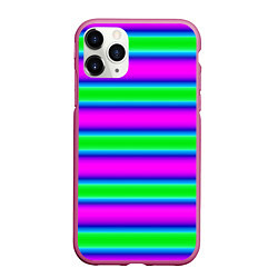 Чехол iPhone 11 Pro матовый Зеленый и фиолетовые яркие неоновые полосы striped, цвет: 3D-малиновый