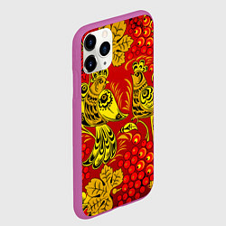 Чехол iPhone 11 Pro матовый Хохломская Роспись Две Птици На Красном Фоне, цвет: 3D-фиолетовый — фото 2