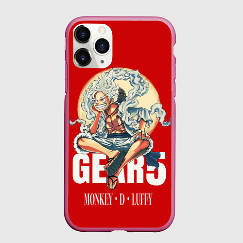 Чехол iPhone 11 Pro матовый ЛУФФИ 5 ГИР ONE PIECE На луне / 3D-Малиновый – фото 1