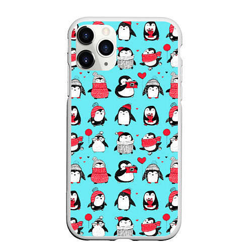 Чехол iPhone 11 Pro матовый PENGUINS ON THE POSITIVE / 3D-Белый – фото 1