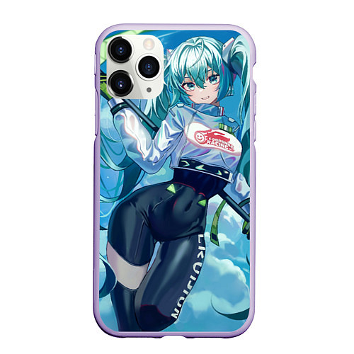 Чехол iPhone 11 Pro матовый Miku Hatsune racing suit / 3D-Светло-сиреневый – фото 1