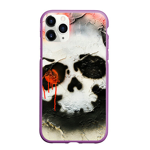 Чехол iPhone 11 Pro матовый Череп на поверхности в красках - Красный / 3D-Фиолетовый – фото 1