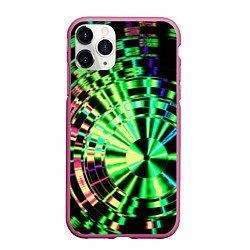 Чехол iPhone 11 Pro матовый Неоновые дискообразные узоры - Зелёный, цвет: 3D-малиновый
