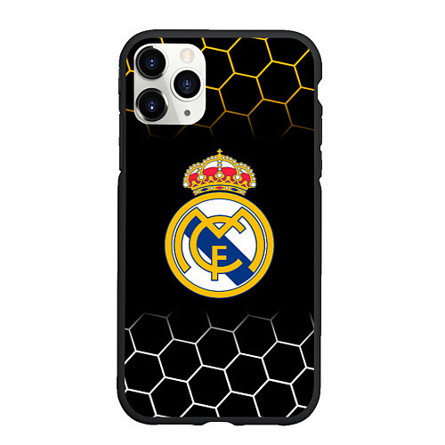 Чехол iPhone 11 Pro матовый Real madrid соты / 3D-Черный – фото 1