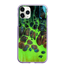Чехол iPhone 11 Pro матовый Неоновый песок и камни - Зелёный, цвет: 3D-светло-сиреневый