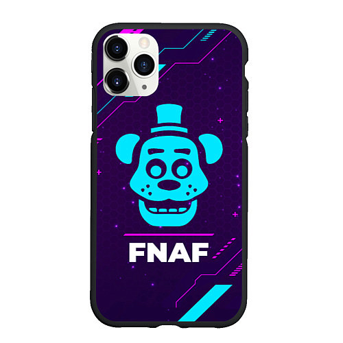 Чехол iPhone 11 Pro матовый Символ FNAF в неоновых цветах на темном фоне / 3D-Черный – фото 1