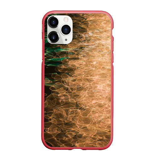 Чехол iPhone 11 Pro матовый Неоновые волны на воде - Оранжевый / 3D-Красный – фото 1