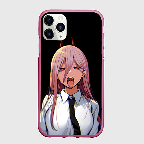Чехол iPhone 11 Pro матовый ПАУЭР ИЗ ЧЕЛОВЕК БЕНЗОПИЛА Chainsaw man аниме / 3D-Малиновый – фото 1