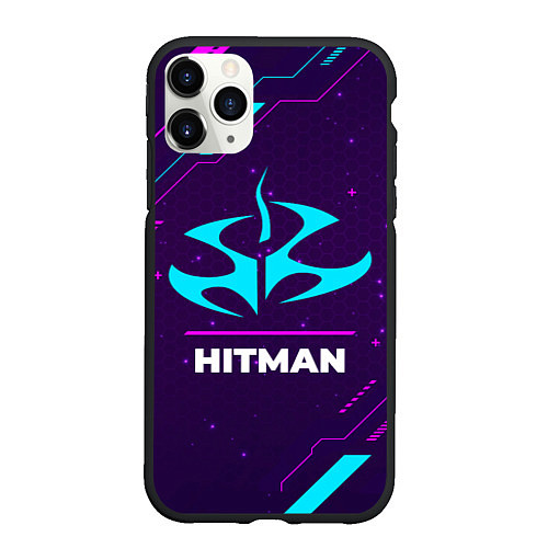 Чехол iPhone 11 Pro матовый Символ Hitman в неоновых цветах на темном фоне / 3D-Черный – фото 1