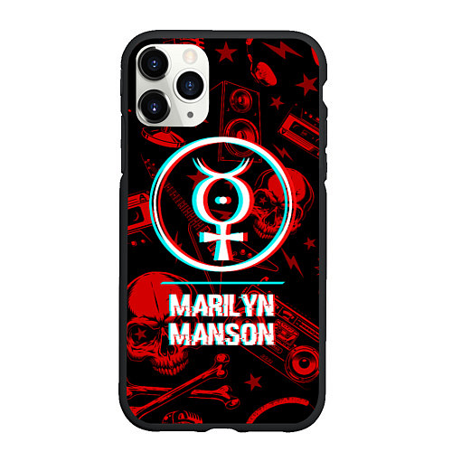 Чехол iPhone 11 Pro матовый Marilyn Manson Rock Glitch / 3D-Черный – фото 1