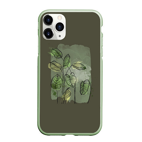 Чехол iPhone 11 Pro матовый Нежные акварельные листья / 3D-Салатовый – фото 1