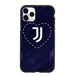 Чехол iPhone 11 Pro матовый Лого Juventus в сердечке на фоне мячей