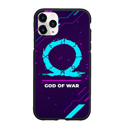 Чехол iPhone 11 Pro матовый Символ God of War в неоновых цветах на темном фоне