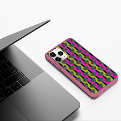 Чехол iPhone 11 Pro матовый Striped multicolored pattern Сердце, цвет: 3D-малиновый — фото 2