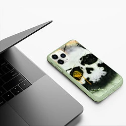 Чехол iPhone 11 Pro матовый Череп на поверхности в красках - Жёлтый, цвет: 3D-салатовый — фото 2