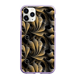 Чехол iPhone 11 Pro матовый Золотистые абстрактные узоры, цвет: 3D-светло-сиреневый