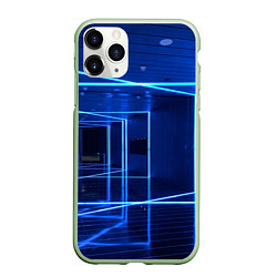 Чехол iPhone 11 Pro матовый Неоновый абстрактный коридор - Синий, цвет: 3D-салатовый