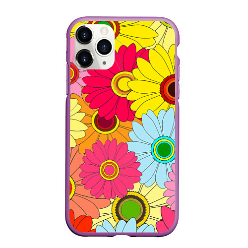 Чехол iPhone 11 Pro матовый CHAMOMILE CHRYSANTHEMUMS / 3D-Фиолетовый – фото 1