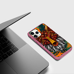 Чехол iPhone 11 Pro матовый Рыжая Лиса африканский узор Разноцветная лисичка, цвет: 3D-малиновый — фото 2