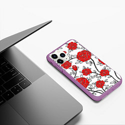 Чехол iPhone 11 Pro матовый BEAUTIFUL RED ROSES, цвет: 3D-фиолетовый — фото 2