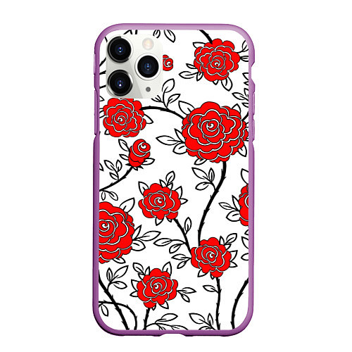 Чехол iPhone 11 Pro матовый BEAUTIFUL RED ROSES / 3D-Фиолетовый – фото 1