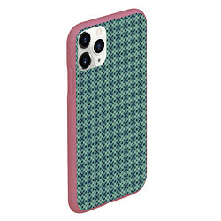 Чехол iPhone 11 Pro матовый Мелкий бирюзовый клетчатый узор, цвет: 3D-малиновый — фото 2