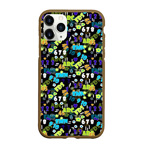 Чехол iPhone 11 Pro матовый Multicolored alphabet and numbers / 3D-Коричневый – фото 1