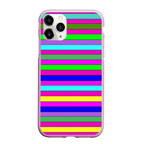 Чехол iPhone 11 Pro матовый Multicolored neon bright stripes / 3D-Розовый – фото 1