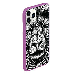 Чехол iPhone 11 Pro матовый Черно белый Африканский Лев Black and White Lion, цвет: 3D-фиолетовый — фото 2