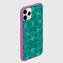 Чехол iPhone 11 Pro матовый Бирюзовый восточный ажурный узор, цвет: 3D-фиолетовый — фото 2