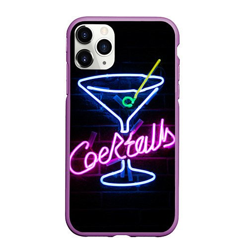 Чехол iPhone 11 Pro матовый Неоновый коктейль - Розовый / 3D-Фиолетовый – фото 1