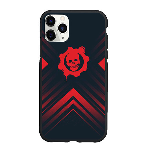 Чехол iPhone 11 Pro матовый Красный Символ Gears of War на темном фоне со стре / 3D-Черный – фото 1