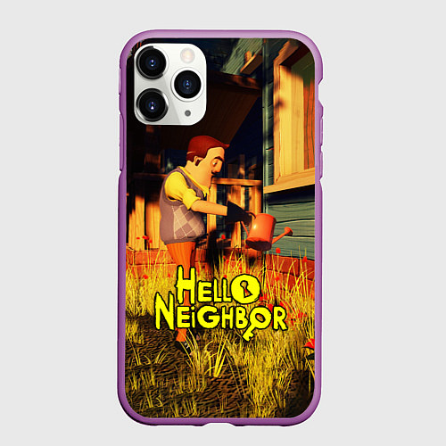 Чехол iPhone 11 Pro матовый Hello Neighbor Привет сосед Сосед поливает / 3D-Фиолетовый – фото 1