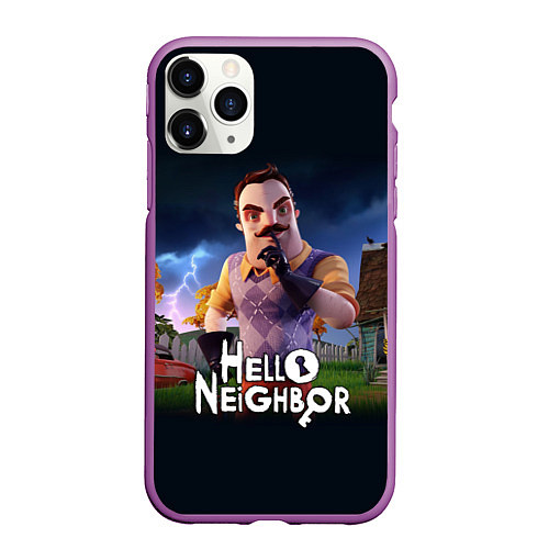 Чехол iPhone 11 Pro матовый Hello Neighbor игра Привет сосед / 3D-Фиолетовый – фото 1