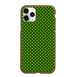 Чехол iPhone 11 Pro матовый Зеленый узоры крестиком, цвет: 3D-коричневый