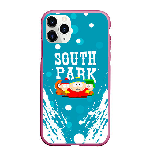 Чехол iPhone 11 Pro матовый Южный Парк - на голубом фоне / 3D-Малиновый – фото 1