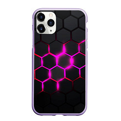Чехол iPhone 11 Pro матовый Объёмные соты - неоновые проблески, цвет: 3D-светло-сиреневый