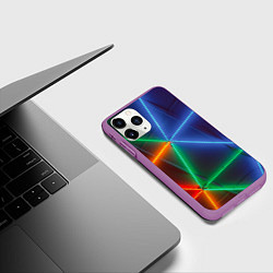 Чехол iPhone 11 Pro матовый Неоновые лучи разных цветов - Синий, цвет: 3D-фиолетовый — фото 2