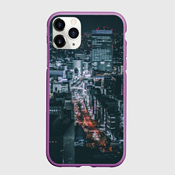 Чехол iPhone 11 Pro матовый Ночные улицы города с высоты - Белый
