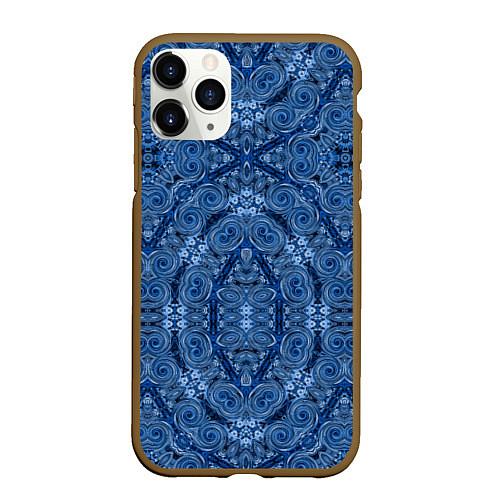 Чехол iPhone 11 Pro матовый Gray blue ethnic arabic ornament / 3D-Коричневый – фото 1