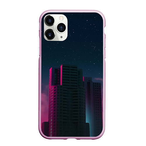 Чехол iPhone 11 Pro матовый Неоновые небоскрёбы - Розовый / 3D-Розовый – фото 1