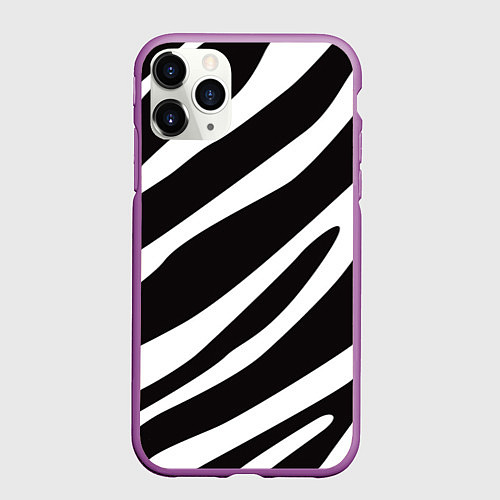Чехол iPhone 11 Pro матовый Анималистичный рисунок зебра / 3D-Фиолетовый – фото 1