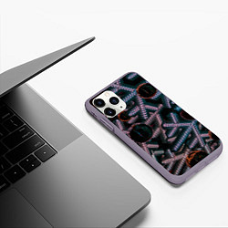 Чехол iPhone 11 Pro матовый Абстрактные металлические фигуры - Сиреневый, цвет: 3D-серый — фото 2