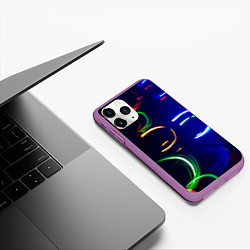 Чехол iPhone 11 Pro матовый Неоновые волны во тьме - Синий, цвет: 3D-фиолетовый — фото 2